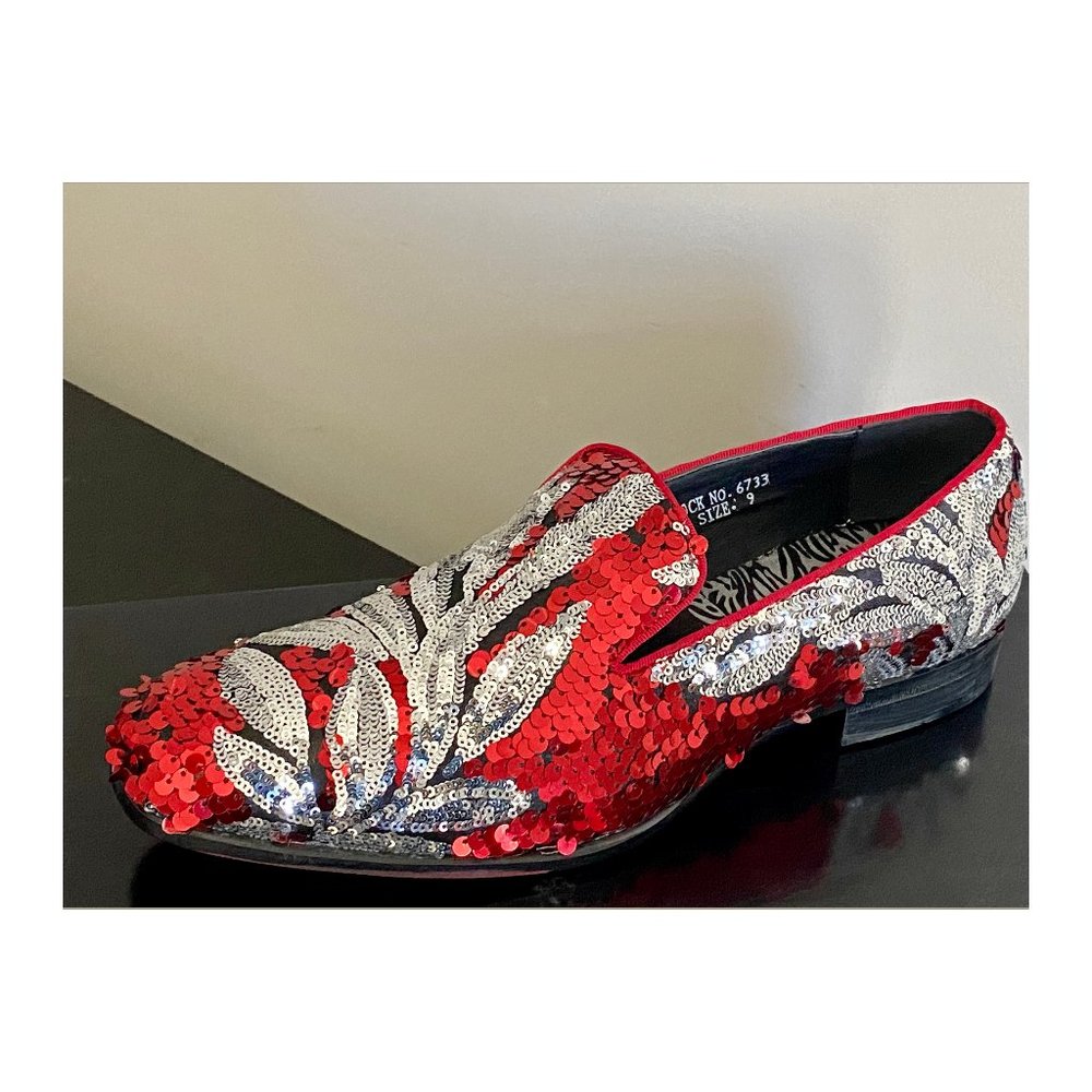 After Midnight 6733 Men’s Red Sequin Smoking Slip-on Dress Loafers - Picture 3 of 4